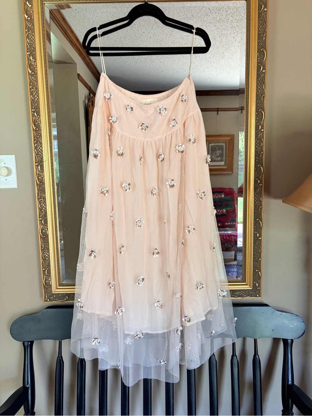 Pink Anthropologie Embellished Tulle Maxi Skirt